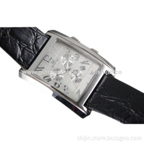 Hot-selling Stainless Steel Watch with Genuine Leather Band and Square Case, REDEAR, OEM Welcomed